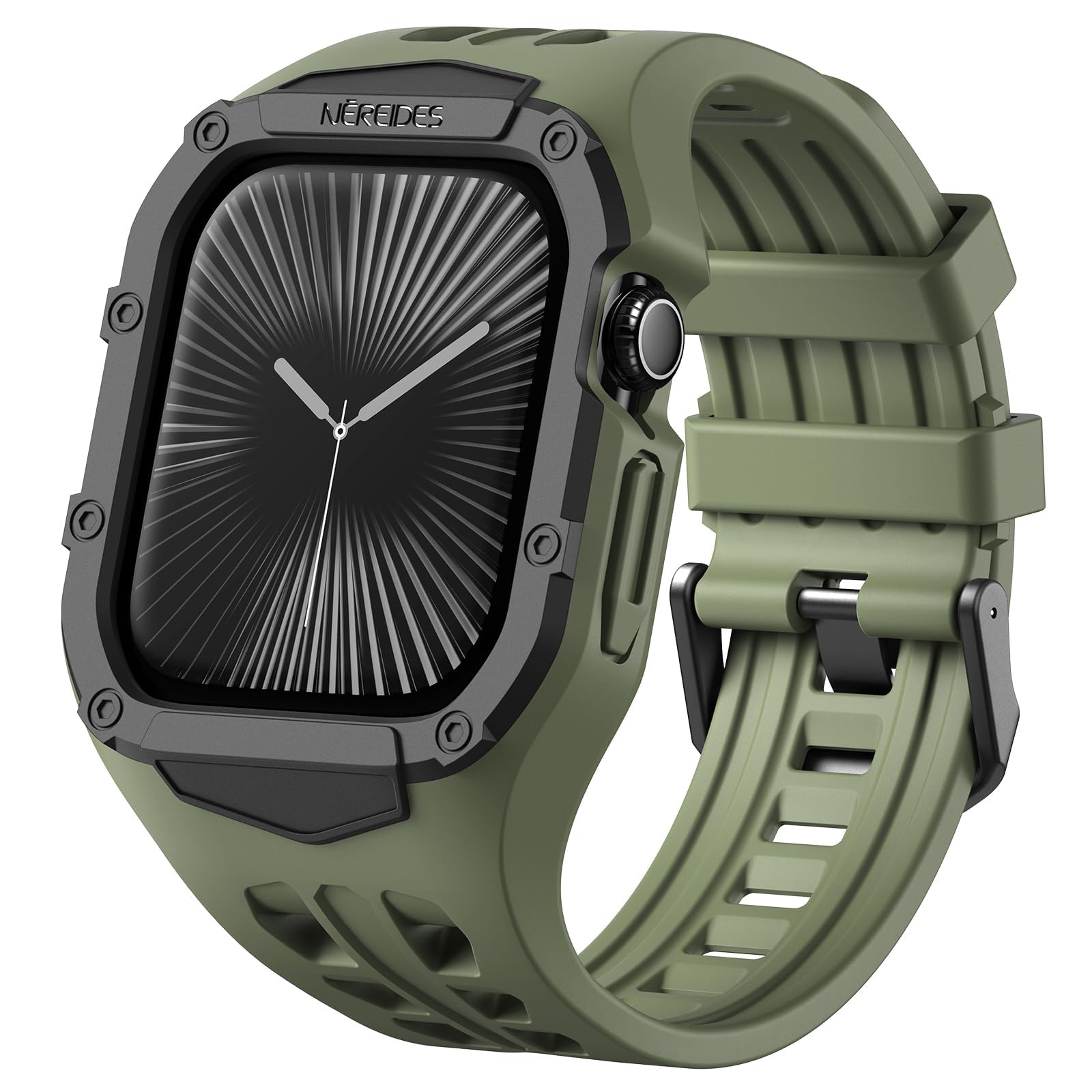 Photo 1 of Nereides Rugged Sport band with Protective Case Compatible with Apple Watch 46mm, Shockproof Rugged Band for apple watch series 11/10 (Army Green)