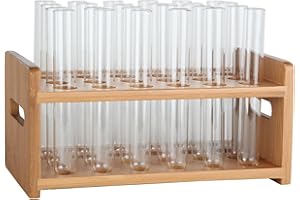 Lily's Home Bamboo Test Tube Vial Shot Glasses Holder Rack, Great as Pen Stand, Made from Bamboo with Built-In Handle, Rack Only, Glass Tubes NOT Included, 24 Tube Capacity (7/8" (22mm') Holes)