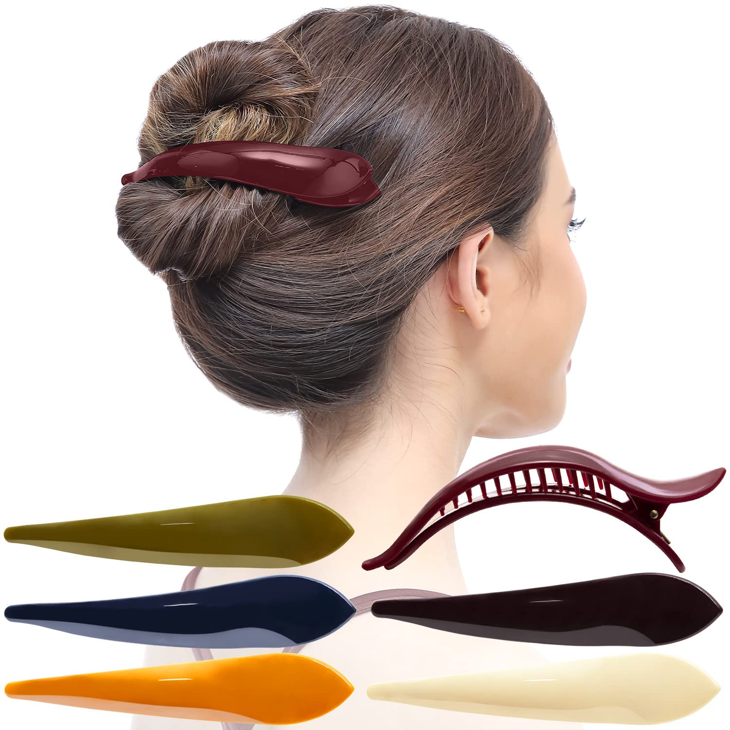 RC ROCHE 6 Pcs Duck Bill Alligator Hair Clips for Women Sectioning Flat Claw Long Thick Hair Inner Teeth Curved Styling Jaw Strong Secure Grip Salon, Medium Classic Multicolor