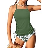 Girls Tankini Swimsuits Two Piece Bathing Suit Ruched Drawstring Swimwear Set for Girls 9-16 Years