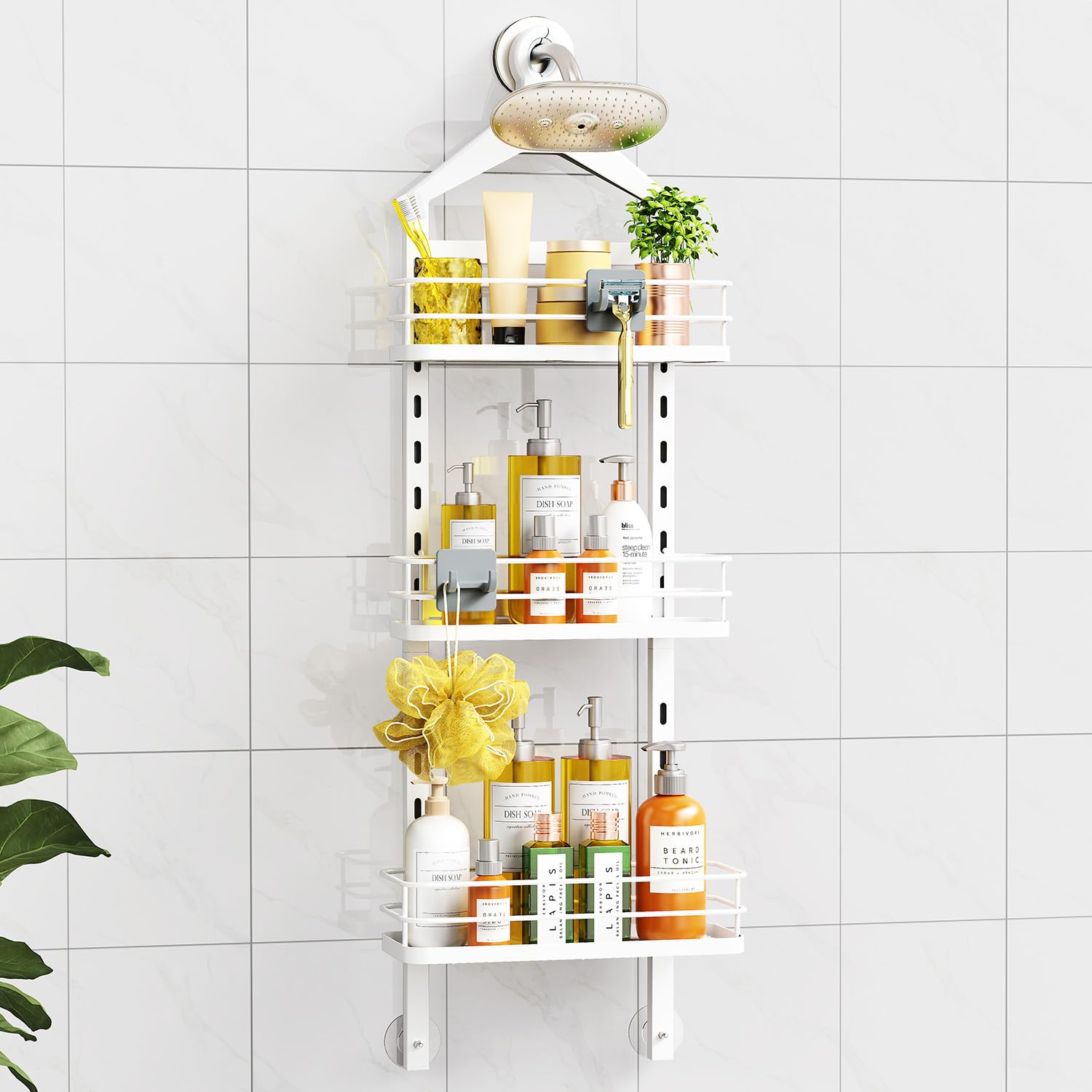Photo 1 of ODesign 3 Tier Height-Adjustable Shower Caddy Hanging Anti-Swing-Over The Shower Head Caddy-Storage Organizer Bathroom Shelves Basket - White