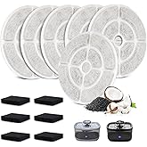 7" Activated Carbon Dog Water Fountain Filters Compaitble with Sibays 2.5Gal/9.5L and for Kastty 9L Dog Cat Water Fountain Filter Pet Fountain Filter Replacement with 6 Pump Filters