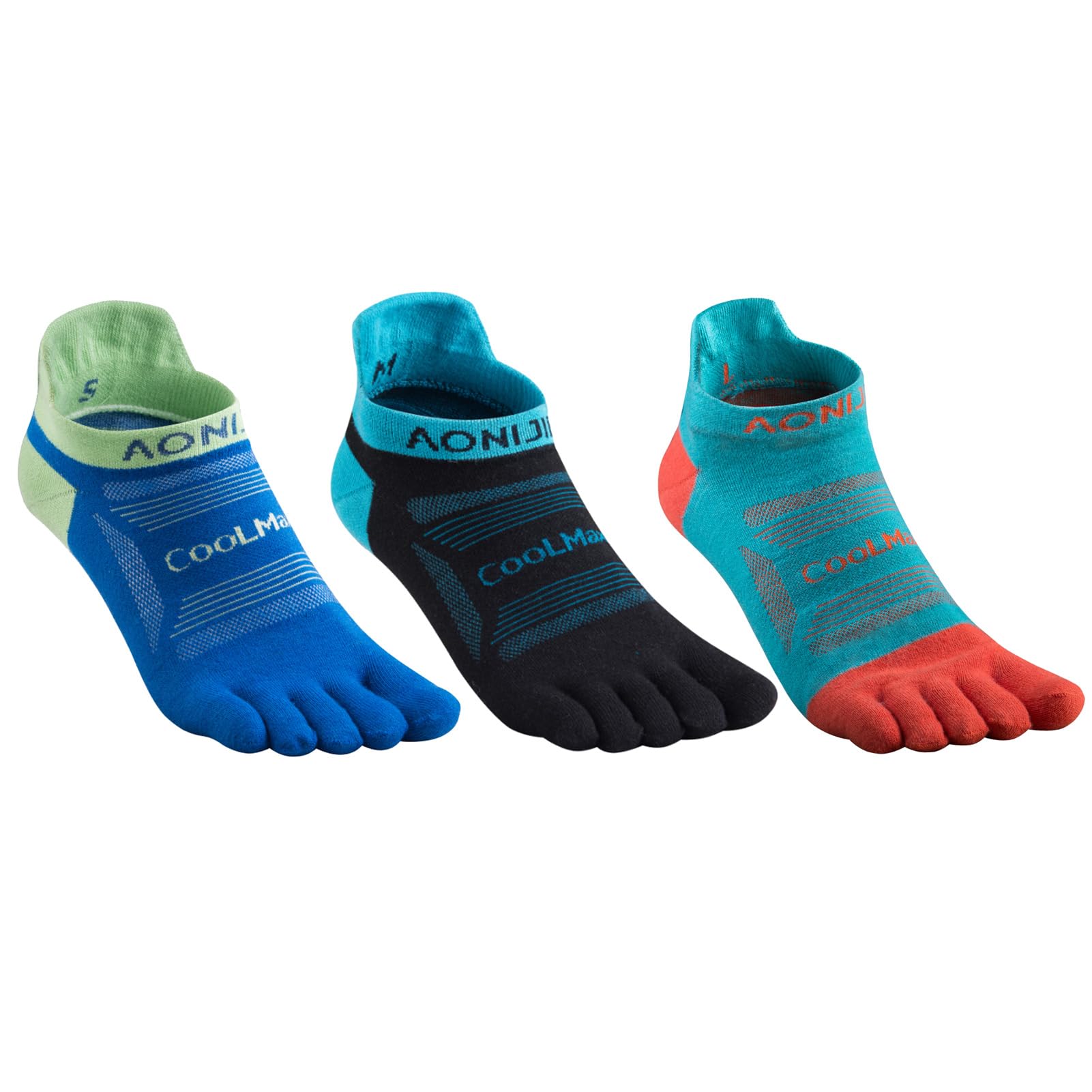 Azarxis Toe Socks Running Socks for Women Men Athletic Five Finger Socks Low Cut Ankle Crew Quarter Sock 3 Pairs (E4801# Black + Lake Blue + Dark Blue, Ankle, M)