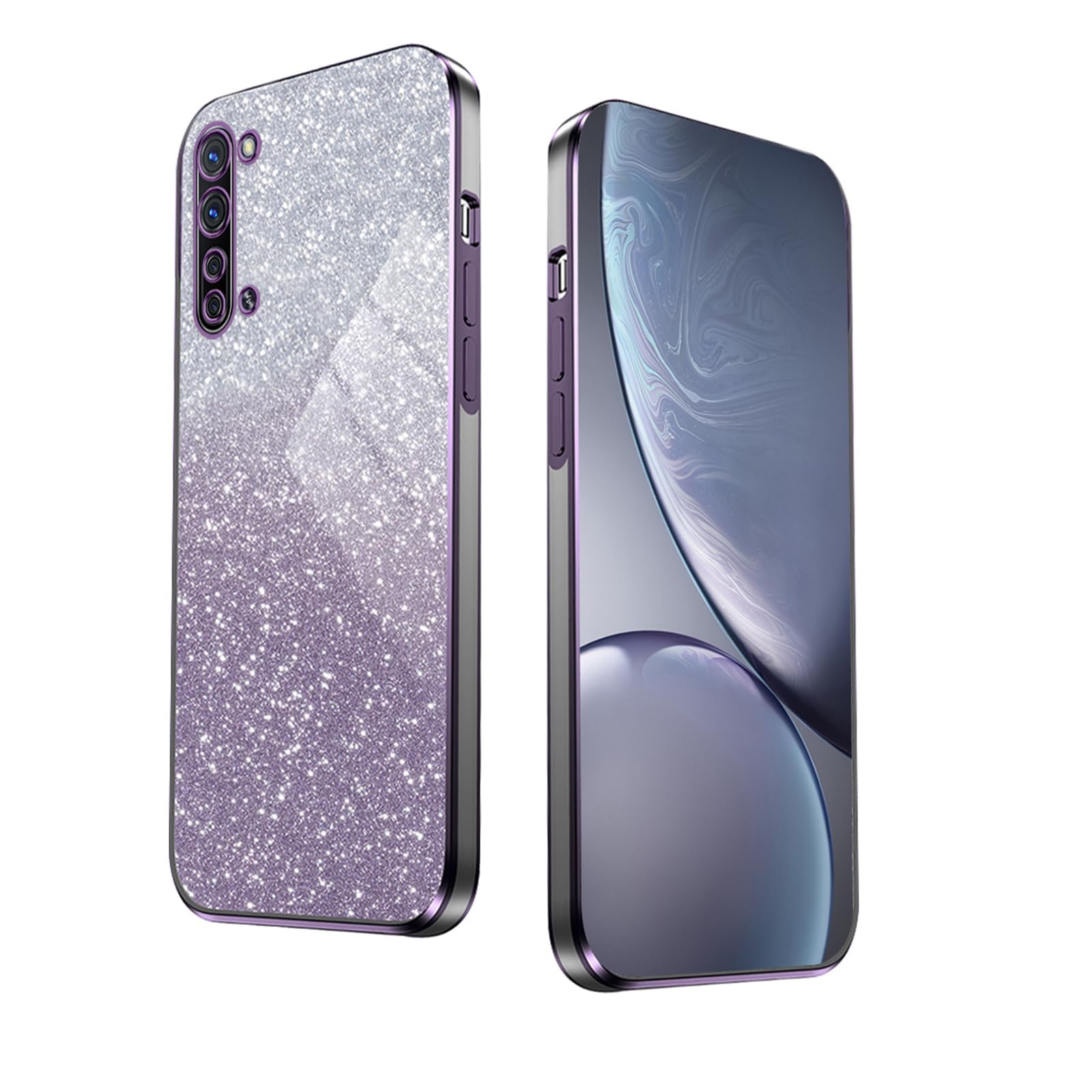 WBWONE Glitter Case for OPPO Find X2 Lite Case, Electroplated Edge, Flexible Protection, Shockproof Soft Cover Shell with Glitter Stickers - Purple