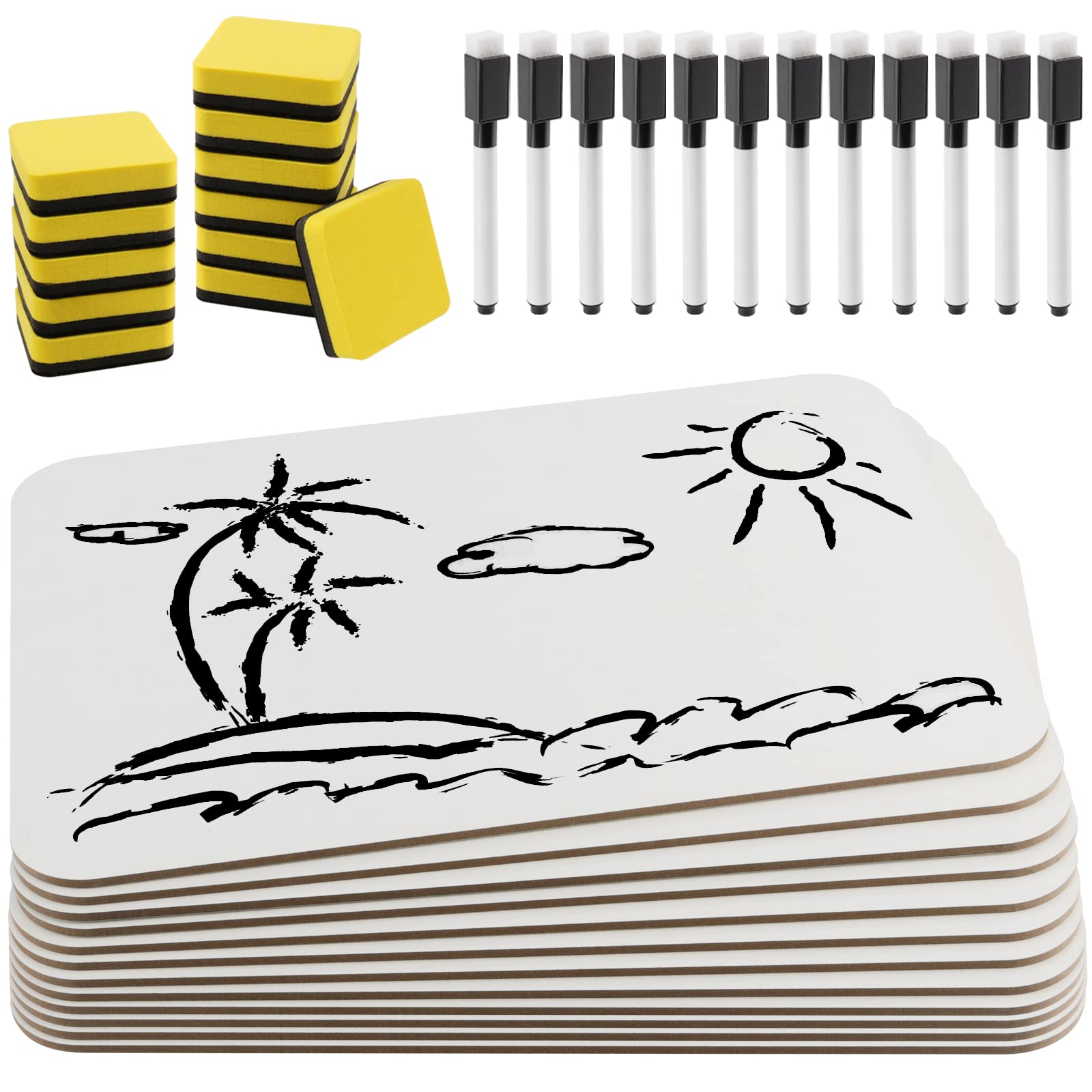 KOHAND 12 Pack A4 Small Whiteboard, Portable Double Sided Dry Wipe Whiteboard with Dry Erase Pens and Eraser White Board for Wall, Desk, Home, Office, 30 x 22.5CM