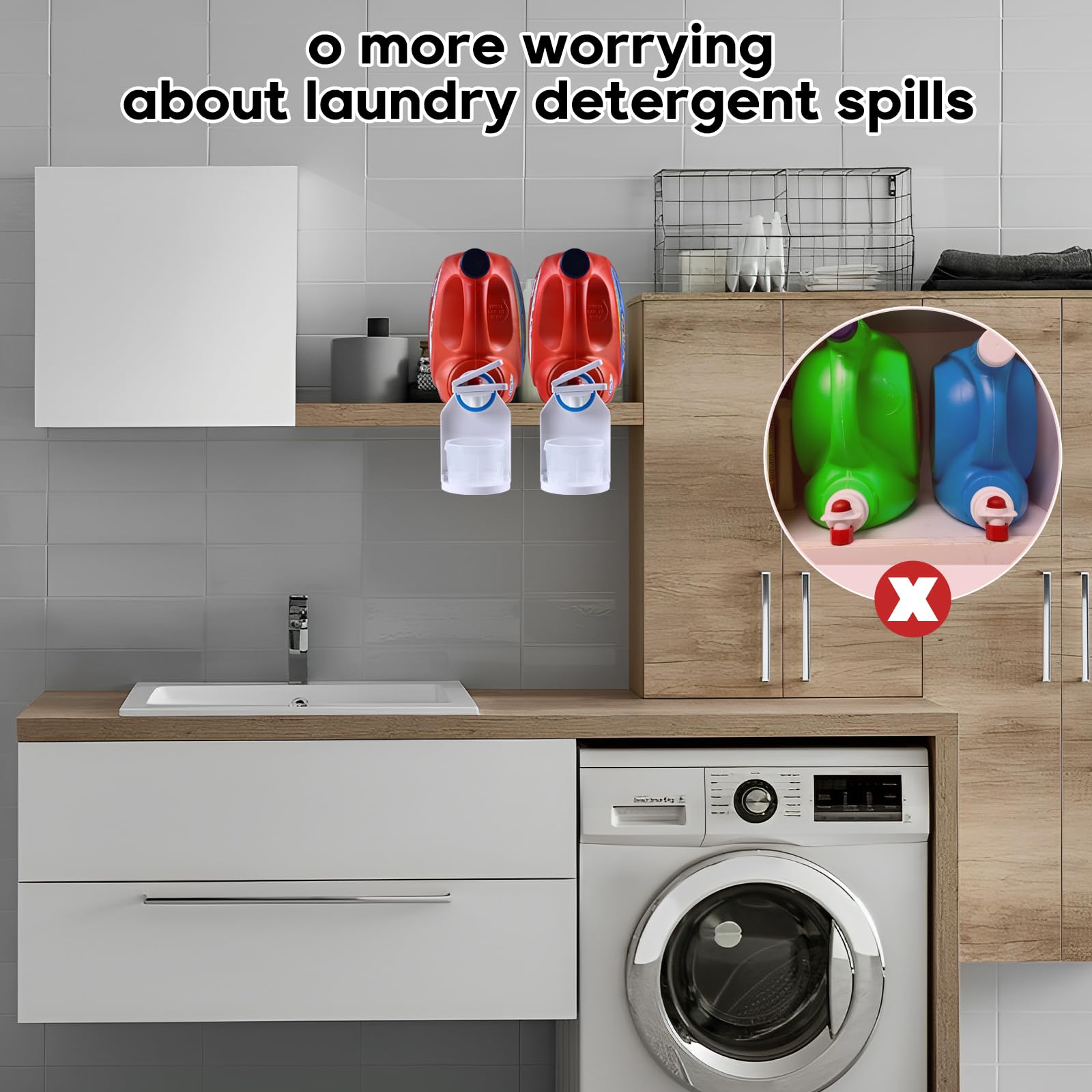 Laundry Detergent dispenser Cup Holder,Nozzle Upgraded Labor-Saving Switch Easily No More runny or Messy Laundry Detergent, Laundry Cup Holder and drip Tray room organization and storage