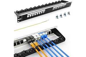 PBAEGAV 16 Port Patch Panel Blank UTP/STP 1U 19" Keystone Patch Panel with Cable Management and Support Bar Compatible with LC/SC/ST/FC/USB/HDMI Keystone Jack(16 Port)