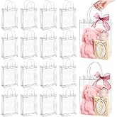 Jutieuo 24 Pack Clear Plastic Gift Bags with Handles, Reusable Transparent Party Favor Bags PVC Goodie Bags Bulk for Wedding, Baby Shower, Birthday (7.9" x 9.8" x 3.2")