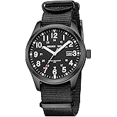 GOLDEN HOUR Men's Nylon Slip-Thru Strap Watch with Military Time Easy Read Dial Glowing Hands