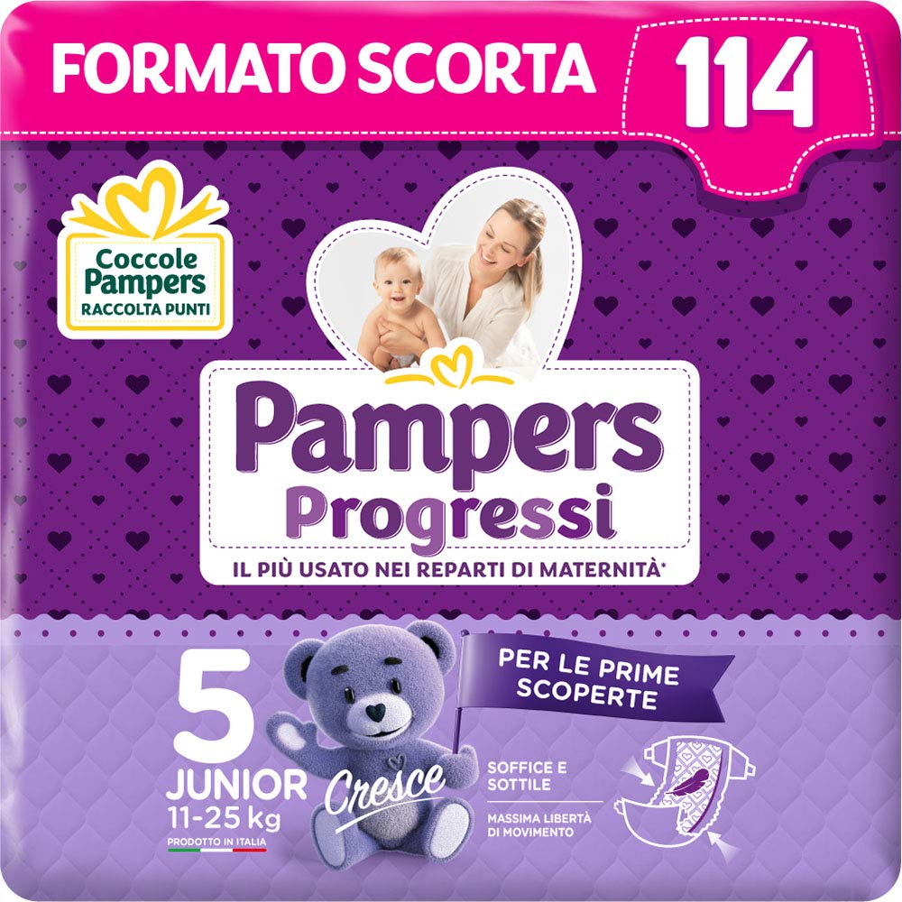 Pampers Progressi Junior 114 Nappies, Size 5 (11-25 kg)