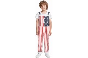 ODEFOU Men's American Flag Overalls Denim Bib with Zipper 4th of July Patriotic Usa Jumpsuit Red Striped Blue Star Funny Rompers