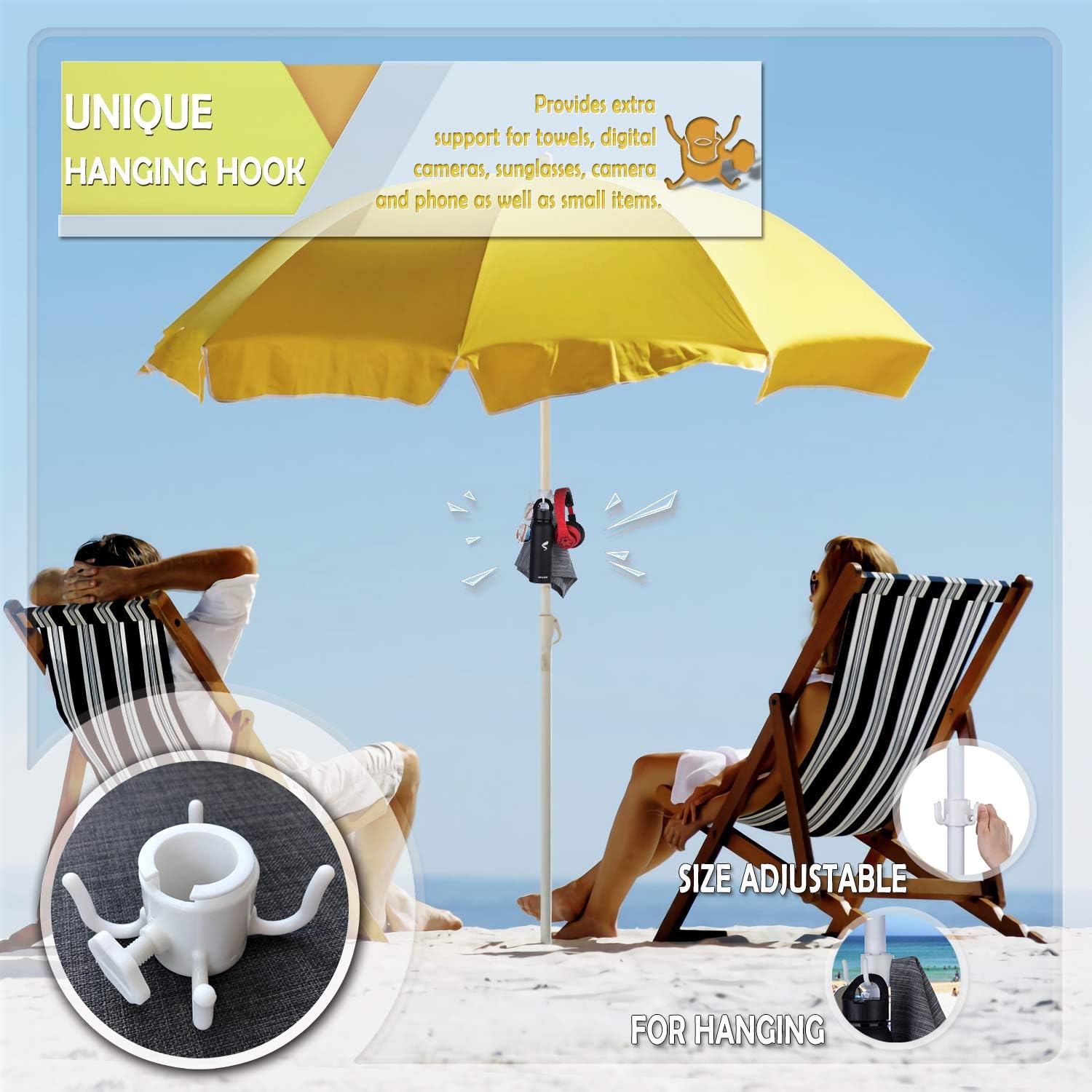 Adjustable Telescoping Grass And Patio Lawn Perfect For Sand Iuuu Beach Umbrella Sand Anchor Stand Holder With 3 Tier Screw Includes Umbrella Hanging Hook 4 Prongs Storage Bag Umbrella Stands Bases