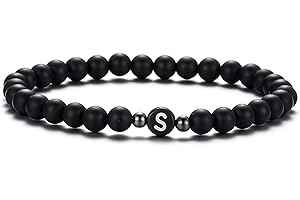 XIA YAN 6mm Black Onyx and White Howlite Handmade Letter Beads Bracelets for Women Men Initial Bracelets Gifts for Women (Couples Bracelets,Friendship Bracelets)