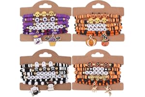 Taouzi Halloween Bracelets Bulk Halloween Jewelry for Women Handmade Stackable Stretch Surfer Heishi Friendship Bracelets Halloween Gifts for Women Teen 24Pcs