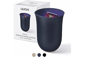 Lexon OBLIO QI Wireless Charger and Phone Sanitizer, UV Disinfection Light and Fast Charging Station 10W, Dark Blue