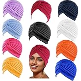 10 PCS Stretchy Turban Caps for Women, Chemo Head Wraps, Cancer Headwear, Twisted India Hats, Assorted Colors
