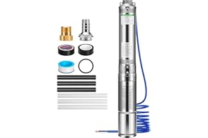 VIVOGROW Submersible Deep Well Pump, 2HP 230V/60Hz,37GPM, 380ft Head, Stainless Steel Water Pump with Additional Brass Check Valve and 10ft Power Cord for Irrigation, Industrial & Home Use