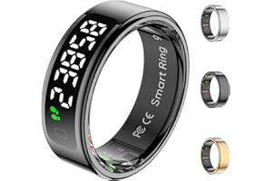 EMERHOME Smart Rings for Men with Display Screen, Fitness Ring with Wireless Charging, Sleep Tracker Ring with Heart Rate, Health Rings for Activity Monitoring/Steps/Calories, for iOS Android (Black,12#)