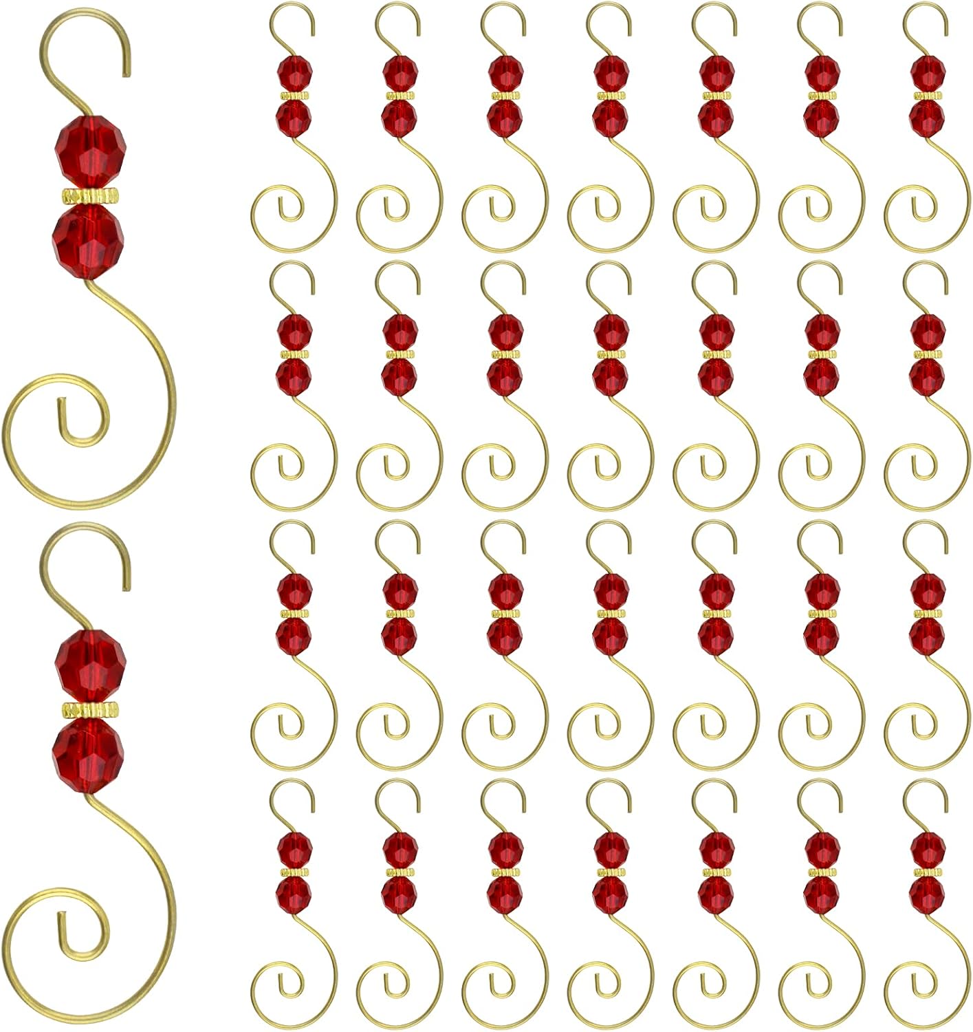Ornament Hooks - Morobor Christmas Ornament Hooks, 30pcs Christmas Tree Decoration Hanger Hooks S Shape Hooks Christmas Ornament Metal Hooks with Crystal Round Bead (Red)
