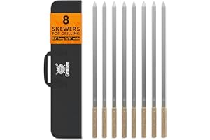 GrillBee Premium Kabob Skewers 23 inch Long and 5/8 inch Wide Stainless Steel Skewers Flat, Reusable Metal Skewers for Grilling BBQ Skewers - Chicken Kebab - Шампуры для Шашлыка, 8pc Set with Bag