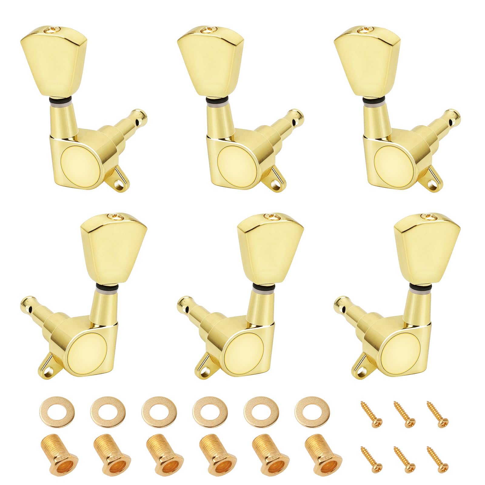 Banworks 3L3R Guitar Tuning Pegs Keys 15:1 Guitar String Tuning Keys Machines with 45 Degree Fixing Tag for '60s Les Paul LP SG Electric Acoustic Guitar Pack of 6 JT/JXQ-04 Golden with Tulip Button