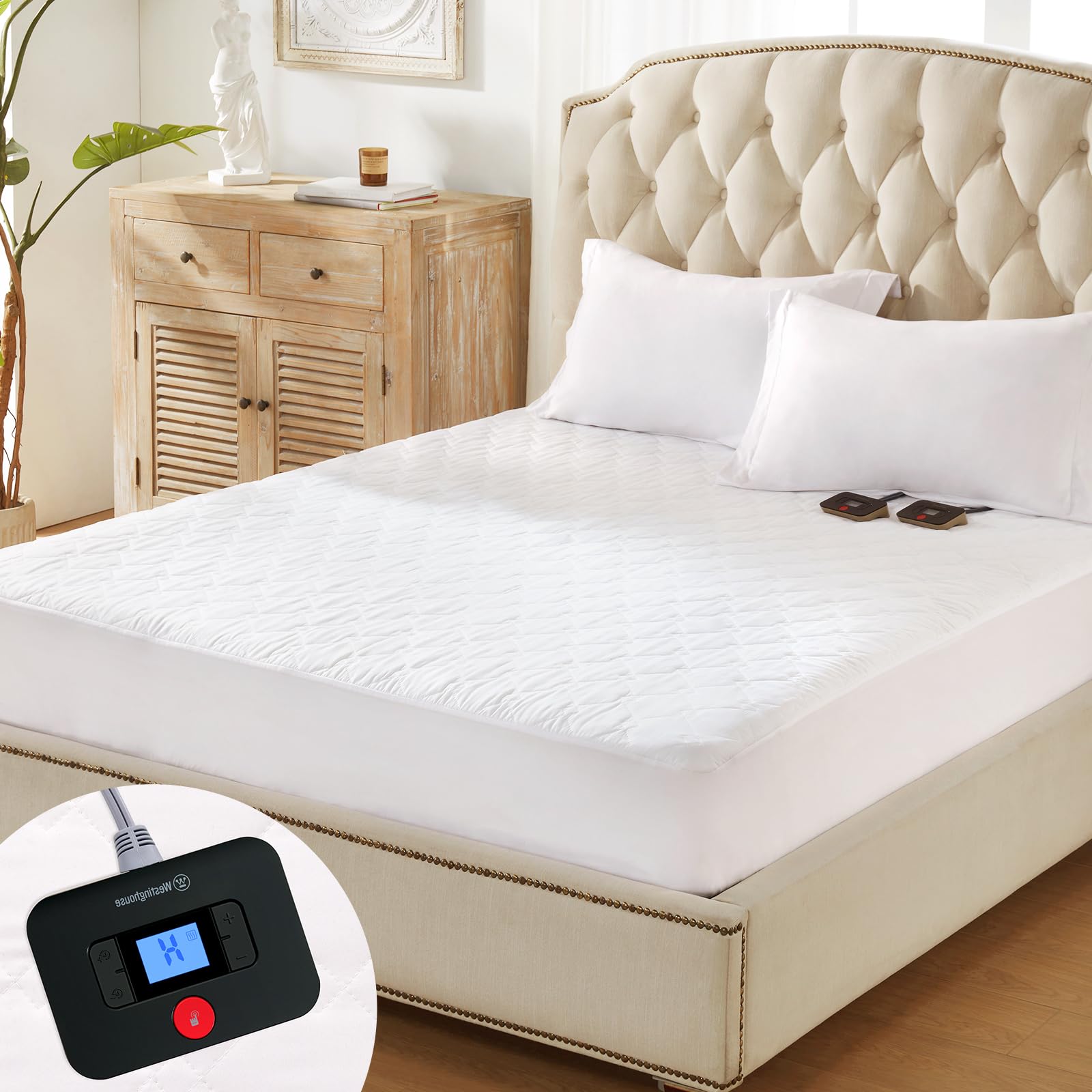 Photo 1 of Westinghouse Heated Mattress Pad King, Comfortable Electric Mattress Pad with 10 Heating Settings & 1-12 Hours Auto Shut Off, Fit Up to 17" Deep Pocket, King Size 78"x80"