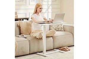 BeGyoku Overbed Table Hospital Bed Table,Pneumatic Mobile Standing Desk&Rolling Laptop Desk,Overbed Table with Wheels Adjustable Height,Medical Bedside Table Home Use-White