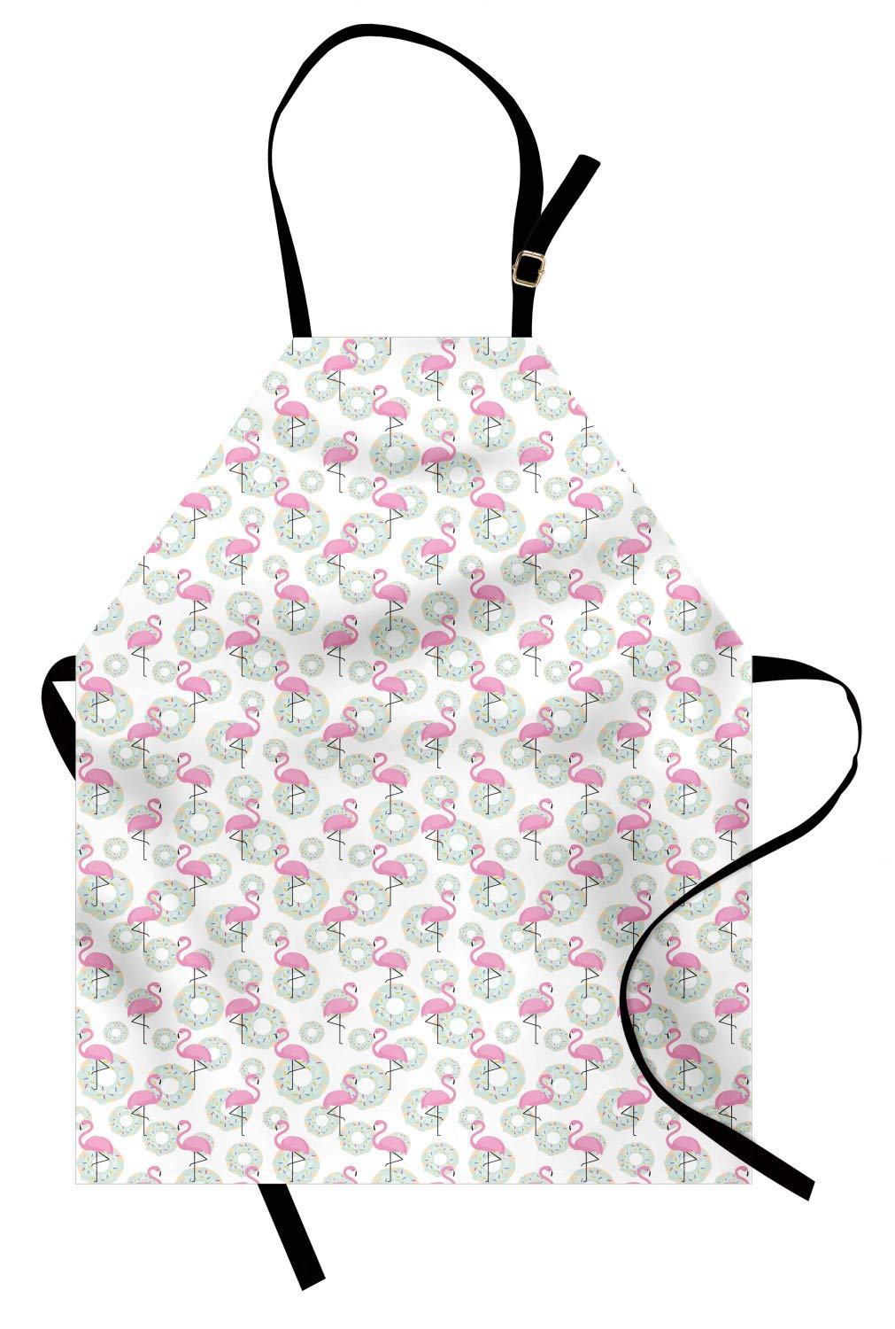 ABAKUHAUS Flamingo Apron, Pink Flamingos and Donuts Tropical Hawaiian Animals Delicious Desserts, Unisex Kitchen Apron with Adjustable Neck for Cooking Baking Gardening, Pink Mint Green Beige