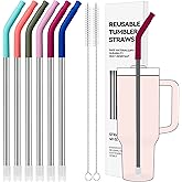 Soledea 40 oz Straight Metal Straws for 40 oz Stanley Tumbler, 6 Pcs Stainless Steel Reusable Drinking Metal Straw with Colourful Silicone Tips,Straw for Glass Cups, BPA FREE