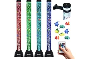 Special Supplies Aquarium Sensory Fish Bubble Light Tube with 16 LED Color Changing Nightlight Effect, Remote Control, and 8 Fishes, Colorful Floor Standing Lamp for Kids and Adults (4 feet)