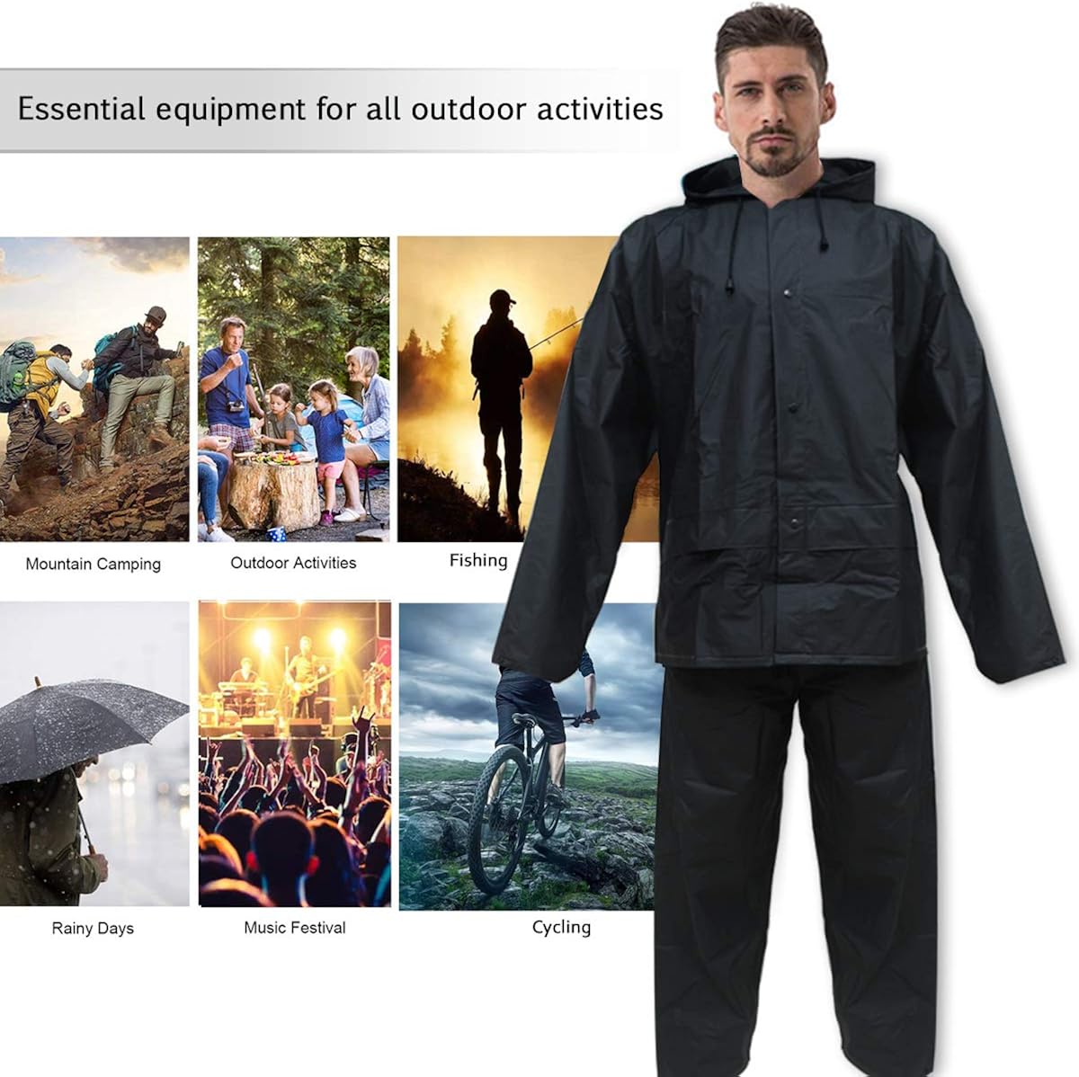 Rain Suit for Men Women EVA Ultra-Lite Waterproof Protective Rain Coat Jacket with Pants Rain Gear Workwear: Clothing