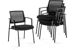 Sweetcrispy Mesh Back Stacking Arm Chairs 4 Pack, Upholstered Fabric Stack Chairs, Sturdy Metal, Easy to Use and Store, Outdoor and Indoor, for Home, Office, Party, Comfy，Black