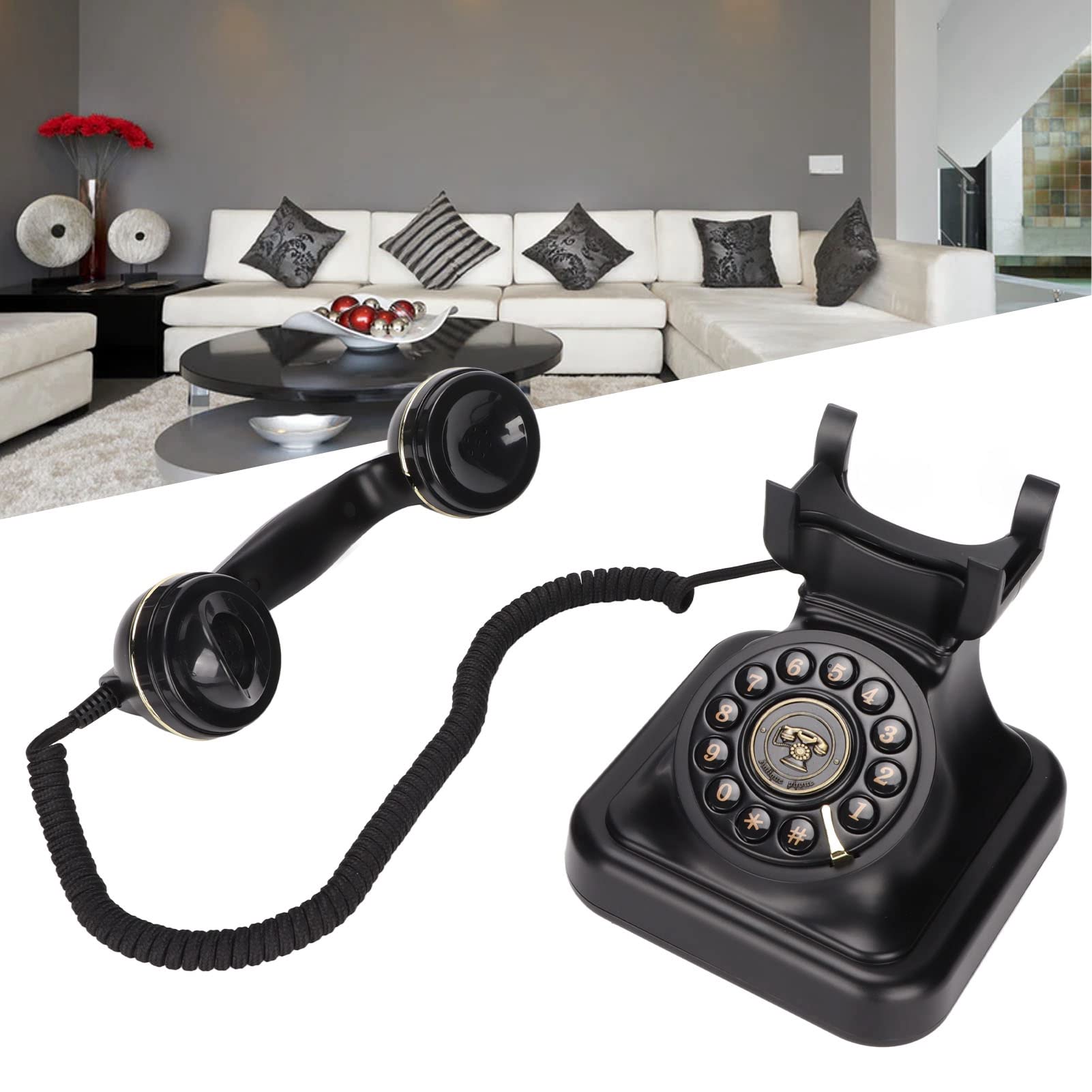 Dpofirs Antique Telephone, Vintage Landline Phone for Home Office Cafe Bar Old Fashioned Landline Retro Landline Phone for Home Decoration Ornament