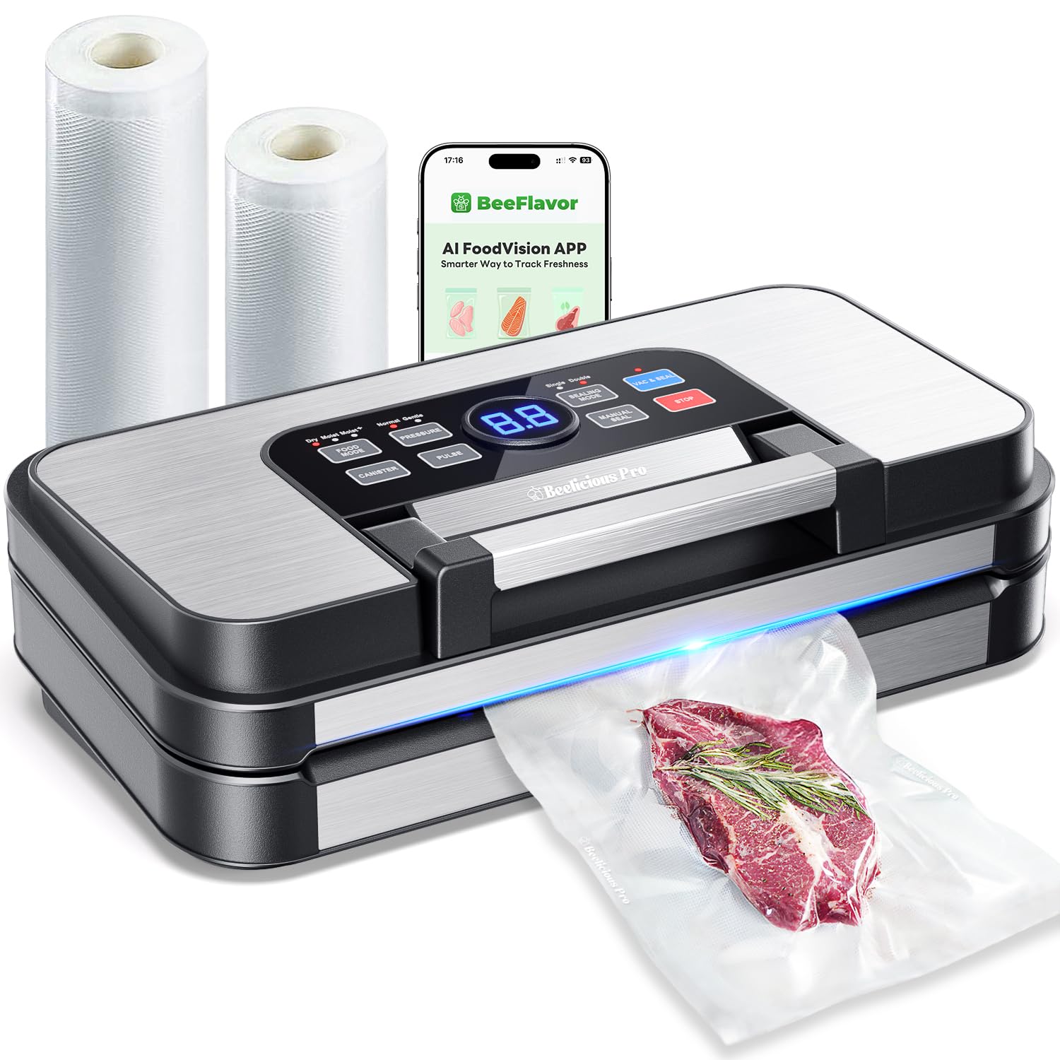 Photo 1 of 95Kpa Powerful Precision Pro Vacuum Sealer, with Double Heat Seal & Double Pump, Easy-Lock Handle, 10-in-1 Vacuum Sealer Machine for Food