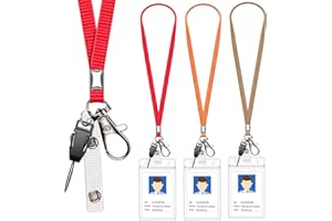 UPUGO 3 Pack Neck Lanyard with ID Badge Holder, Office Strap Lanyards, Stainless Metal Swivel Hook for Name Tag, Badge Holders, Keychains, Card, Red, Orange, Brown