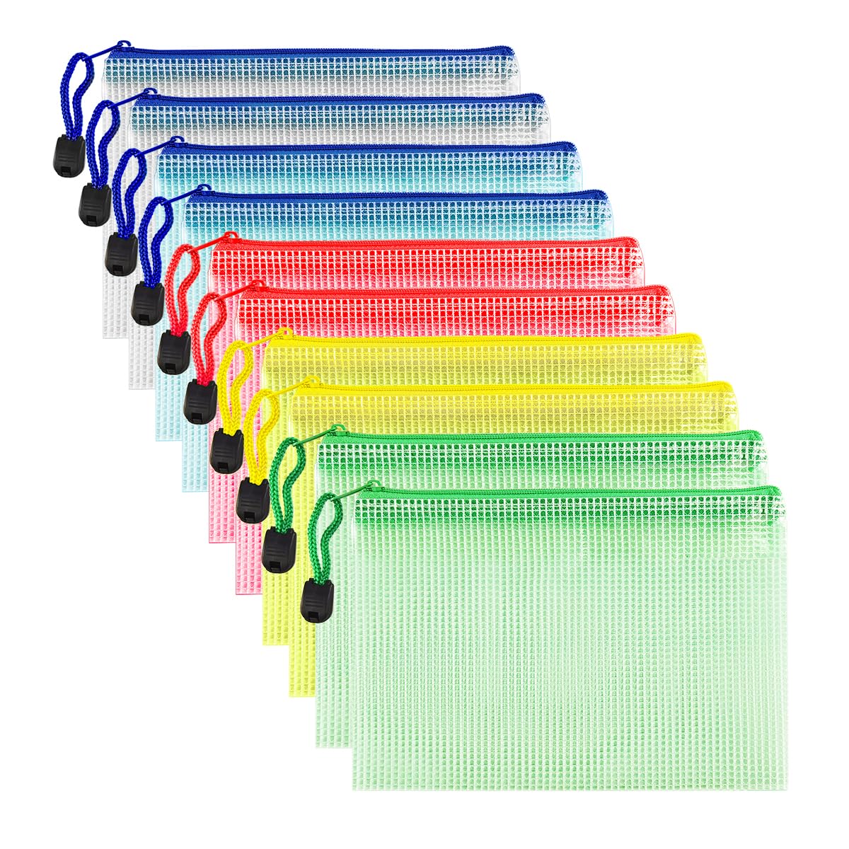 COWORK-UP 10PCS B6 Plastic Wallets with Zip, Zipper File Bags Mesh Wallet Pouch Document Holder for Office Home School Travel