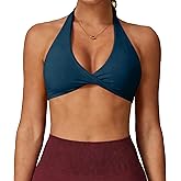 Halter Sports Bras for Women Padded Open Back V Neck Yoga Bra Workout Crop Tank Top Sexy Gym Bra Low Impact
