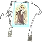 Scapular Medal Necklace Pewter USA Made on Steel Chain with Prayer Card | Stainless steel chain, includes laminated Holy Card, symbol of protection, meaningful confirmation gift