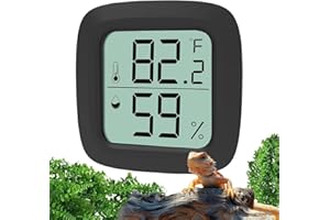 Oasirep Black Reptile Thermometer and Hygrometer – LCD Digital Temp & Humidity Gauge for Bearded Dragon, Ball Python, Crested Gecko, Tortoise, Frog, Axolotl Tanks