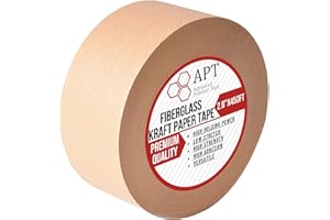 APT, (72 mm (2.8") x 450ft, 1 Roll) Water-Activated Fiberglass Reinforced Kraft Paper Tape, Gummed Paper Tape, Brown Paper Ta