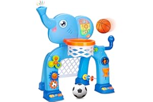 GMAOPHY Toddler Basketball Hoop & Soccer Goal, Toys for 1 2 3 Year Old Boys Girls, Kids Sports Toy with Light Sound Music, Montessori Toys for Baby 12-18 Months, Christmas Birthday Gifts for Ages 1-3(Blue）