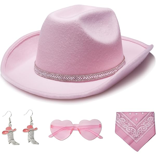 Amazon.com: FELISTORY 12 Pcs Pink Cowgirl Hat Sets, Includes  display picture 3