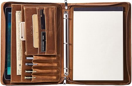 Amazon コフェイス Coface 手作りのビンテージレザー3リングバインダーポートフォリオ ブラウン カスタム ケースファイル キャリングケース 文房具 オフィス用品