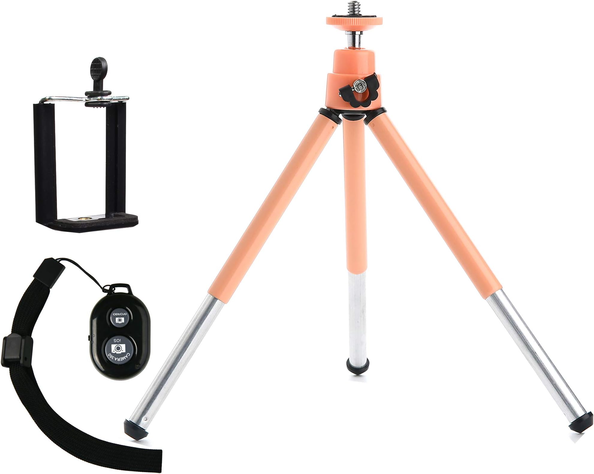 Lightweight Mini Tripod, Riqiorod Tabletop Phone Tripod with Phone Holder and Wireless Bluetooth Remote Shutter for Smartphone iPhone Xs XR 8 7 Plus, GoPro Sports Camcorder, Samsung (Pink)