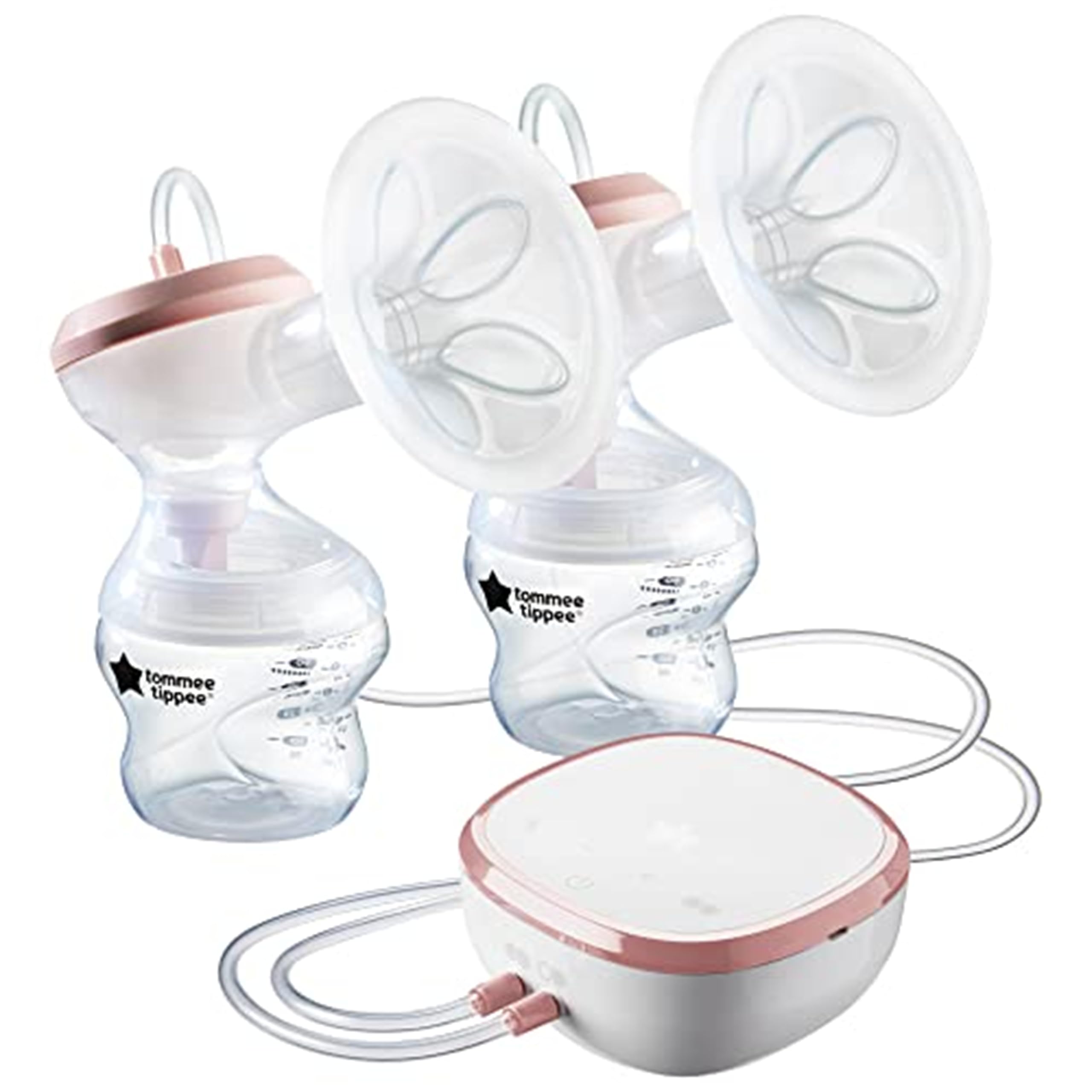 Tommee Tippee Made for Me Double Electric Breast Pump, Wireless, 9 Express Modes, Quiet, Portable, Massaging Cushions, Strong Suction, Soft Feel, USB Rechargeable, 150ml Baby Bottles Included.