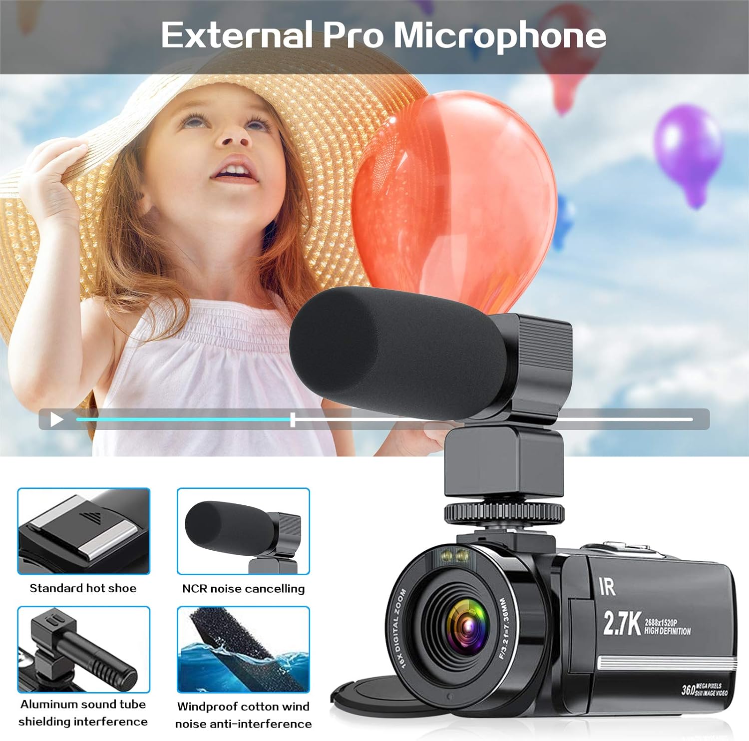 Video Camera Camcorder, 2.7K Ultra HD YouTube Vlogging Camera, 36MP IR Night Vision Digital, 3.0" IPS Touch Screen, 16X Digital Zoom Video Camcorder with Microphone Handheld Stabilizer Remote Control : Electronics