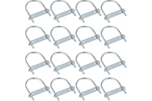 Therwen 16 Sets Round U Bolts Zinc Plated Steel Round Bend U Clamp with Nut Plate Washer (M6 x 50 mm X 80 mm)