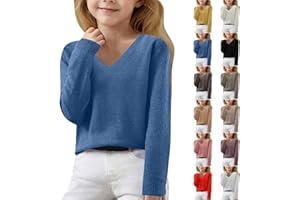 Itsame Lightweight Sweaters for Girls Cute v Neck Soft Knit Pullovers Teens Casual Loose Spring Long Sleeve Tops 6-15 Years