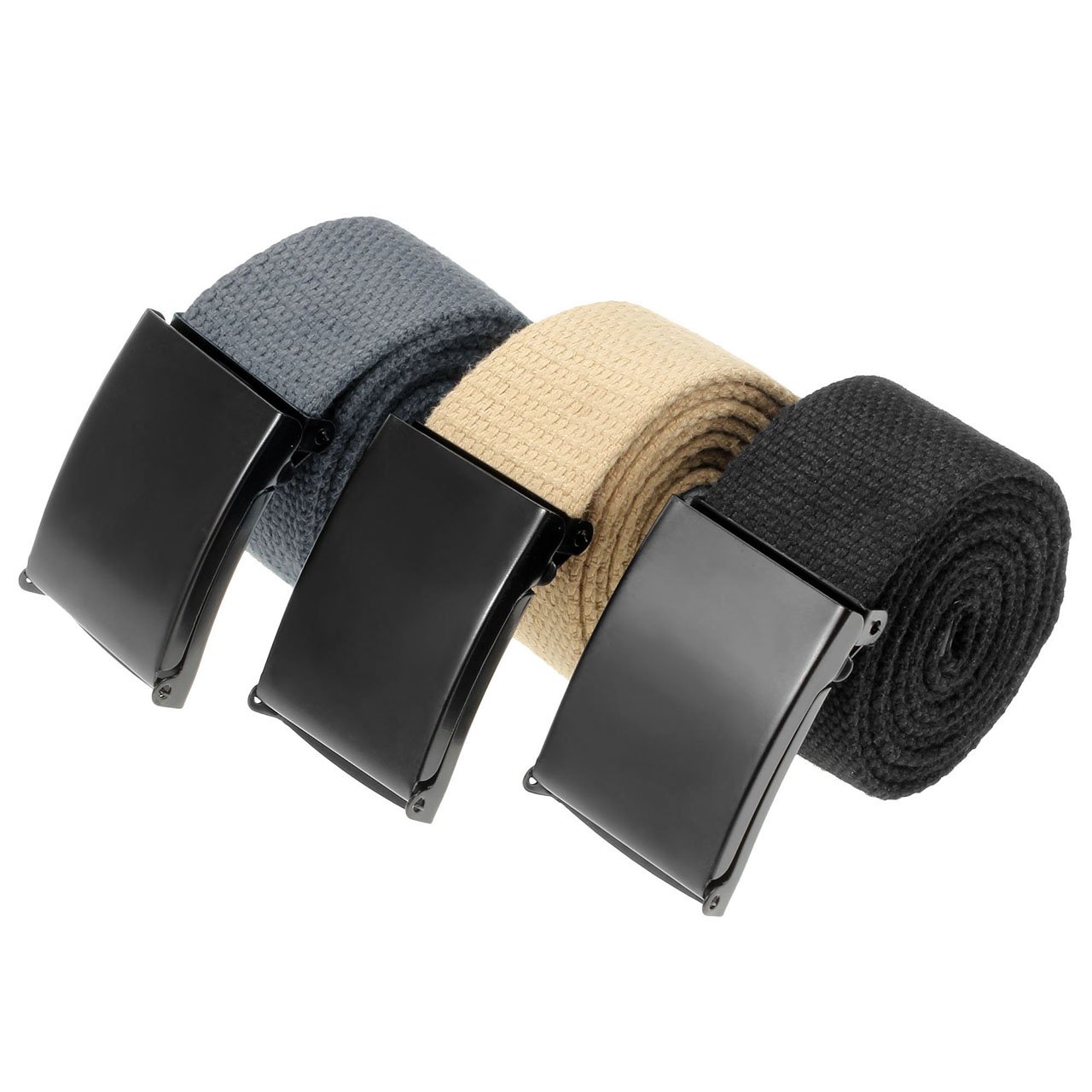 Ayliss Unisex Military Style Canvas Webbing Belt Plain Buckle Waistband (One Size, Black Buckle #2)