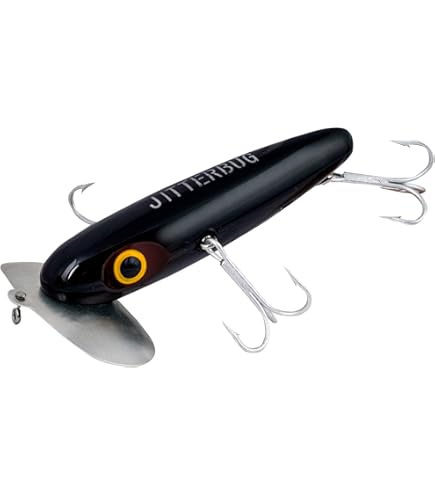 Arbogast Jitterbug Fishing Lure, Black, 2 1/in, Topwater Lures